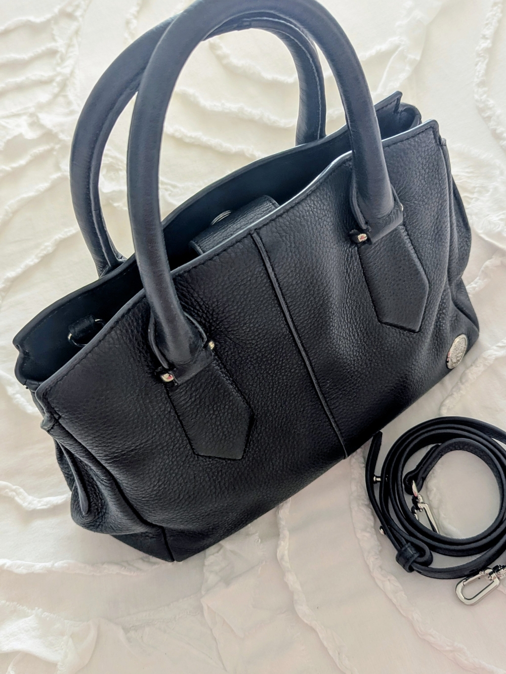 Vince Camuto Black Leather Satchel with Removable Strap